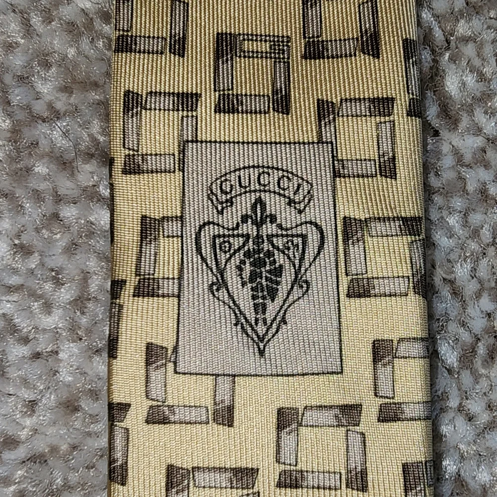 Gucci Tan And Brown Tie‎ With Geometric Pattern